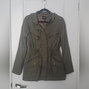 Revamped Olive Green Utility Jacket with Drawstring Waist